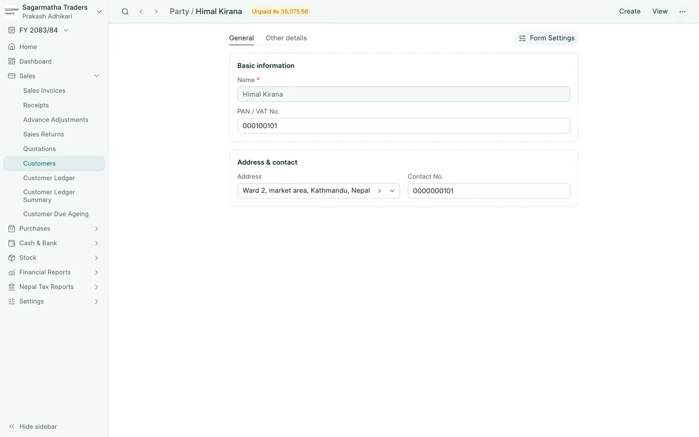 BookPana customer details showing fictional demo records, desktop layout