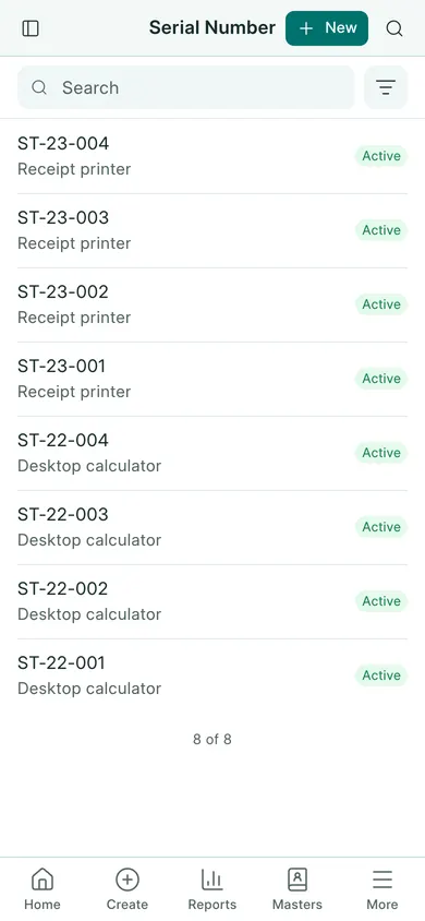 BookPana serial number records showing fictional demo records, phone layout