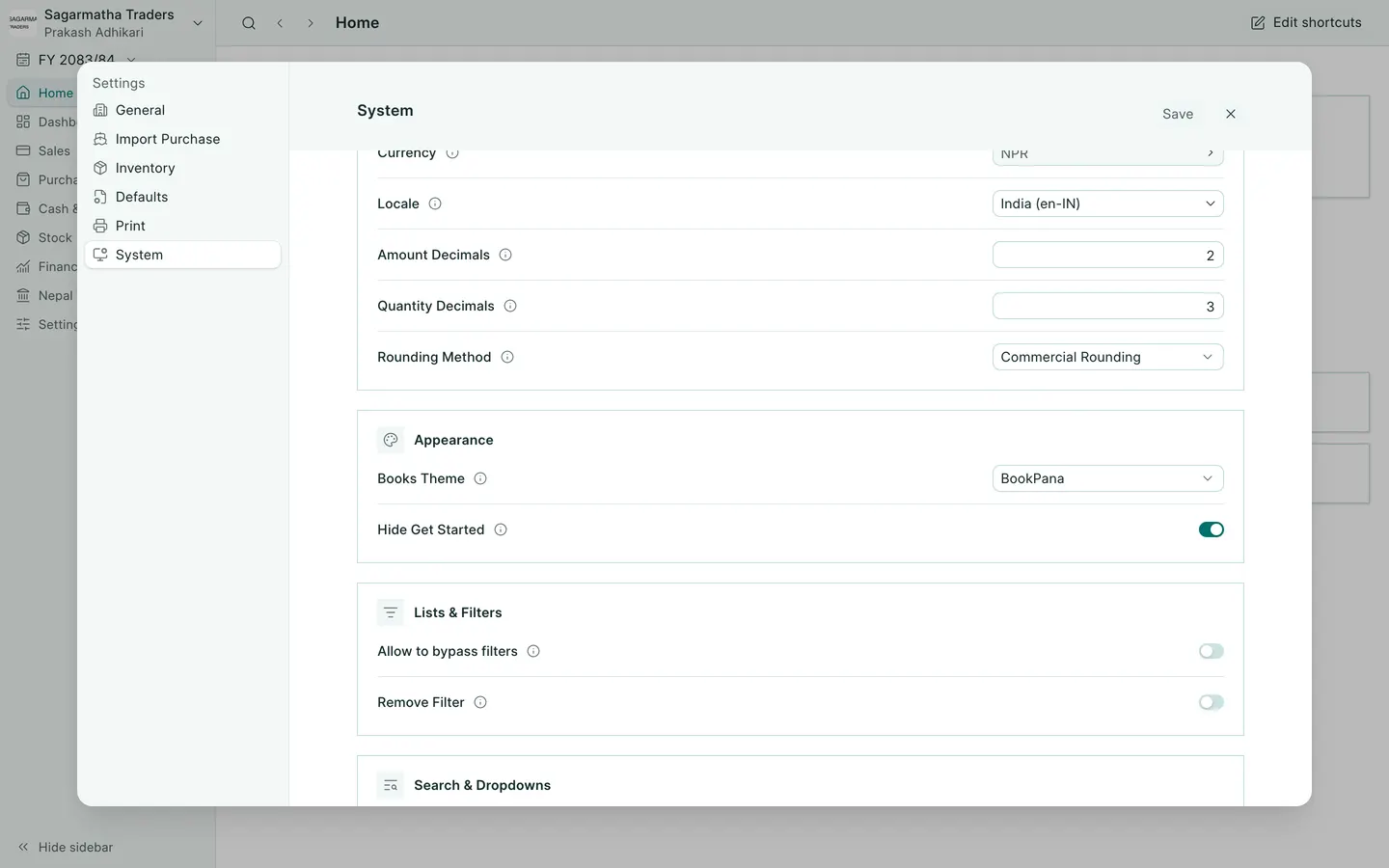 BookPana books theme setting showing fictional demo records, desktop layout