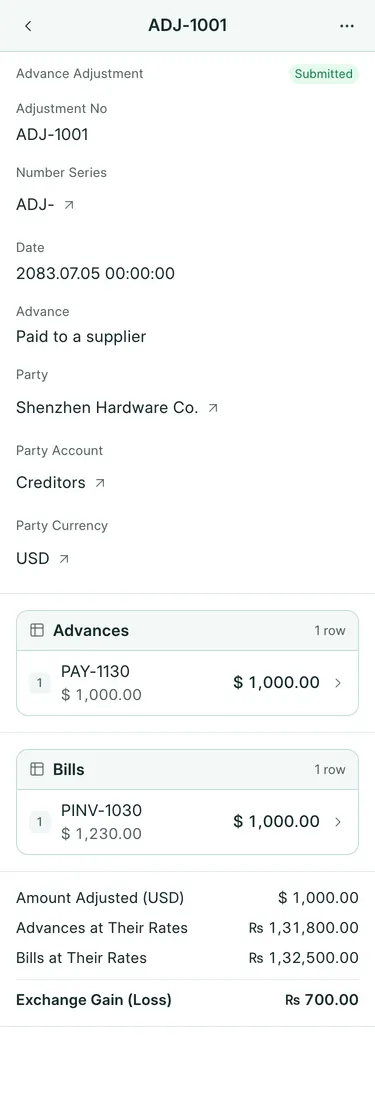 BookPana Advance Adjustment with fictional records for Sagarmatha Traders, phone layout